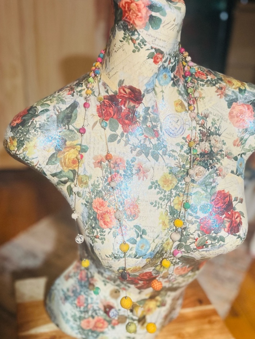 Ten Thousand Villages  Multicolor Fabric Covered Beaded Long Necklace